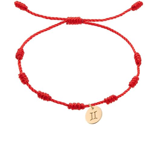 LIUYUYOUGO Freundschaftsarmbänder 7 Knoten Armband Aus Roter Schnur 12 Sternbilder Sternzeichen Armbänder Goldener Anhänger Handgefertigt Verstellbar Schutz Glückskordel Geflochtenes Ast von LIUYUYOUGO