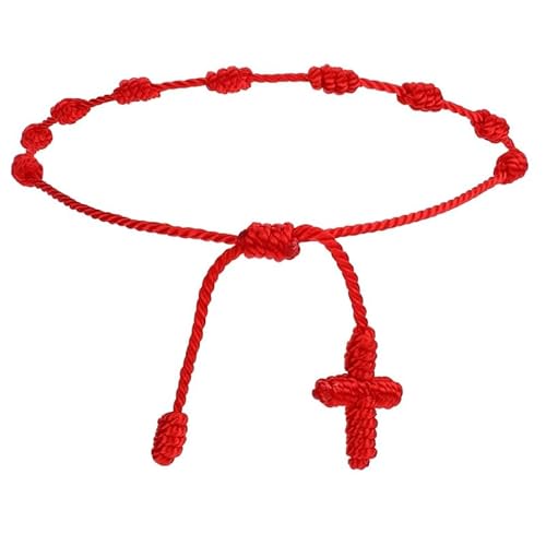 LIUYUYOUGO Freundschaftsarmbänder 7 Knoten Familienarmband Set 6 Teilig Handgefertigt Kreuzanhänger Schutz Glück Rote Schnur Geflochtene Armbänder Für Familie Und Freunde Verstellbares Armband von LIUYUYOUGO