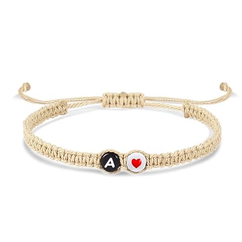 LIUYUYOUGO Freundschaftsarmbänder Armband Mit Buchstaben Und Herz Für Paare Und Freunde Initial Az Charm Geflochtene Armbänder Apricot Seil Handgefertigt Verstellbares Freundschaftsband Personali von LIUYUYOUGO