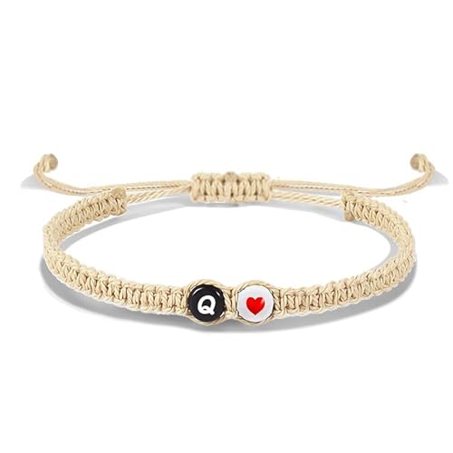 LIUYUYOUGO Freundschaftsarmbänder Armband Mit Buchstaben Und Herz Für Paare Und Freunde Initial Az Charm Geflochtene Armbänder Apricot Seil Handgefertigt Verstellbares Freundschaftsband Personali von LIUYUYOUGO