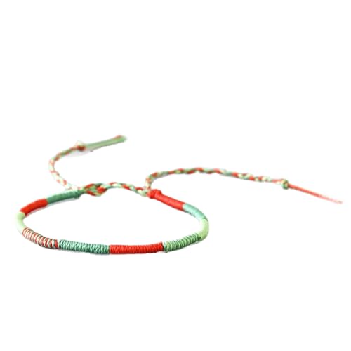LIUYUYOUGO Freundschaftsarmband,Tibetan Buddhist Handmade Freundschaftsbänder Rot/Grün Wasserdichter Wachsfaden Verstellbare BFF-Armbänder Lucky Knot Couple Armband von LIUYUYOUGO