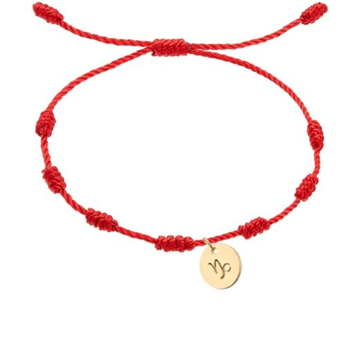 LIUYUYOUGO Geflochtenes Armband 7 Knoten Armband Aus Roter Schnur 12 Sternbilder Sternzeichen Armbänder Goldener Anhänger Handgefertigt Verstellbar Schutz Glückskordel Geflochtenes Astrol von LIUYUYOUGO