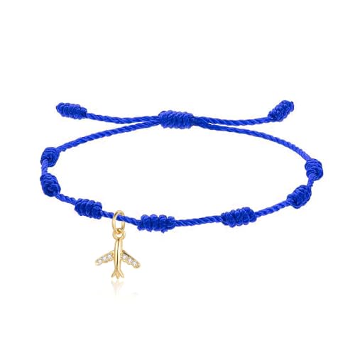 LIUYUYOUGO Geflochtenes Armband 7 Knoten Armband Für Damen Und Herren Vergoldet/Versilbert Flugzeug Charm Paararmbänder Mit Zirkonia Handgefertigt Geflochtenes Armband Schutz Glücksbringer Marine von LIUYUYOUGO