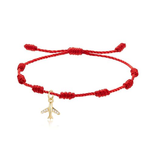 LIUYUYOUGO Geflochtenes Armband 7 Knoten Armband Für Damen Und Herren Vergoldet/Versilbert Flugzeug Charm Paararmbänder Mit Zirkonia Handgefertigt Geflochtenes Armband Schutz Glücksbringer Rote S von LIUYUYOUGO