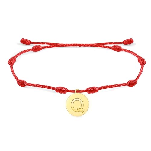 LIUYUYOUGO Geflochtenes Armband 7 Knoten Glücksarmbänder Aus Roter Schnur Verstellbar Initiale Az Charm Armbänder Rote Knotenschnur Handgefertigt Geflochtener Armreif Schutz Gutes Amulett Schmuck von LIUYUYOUGO