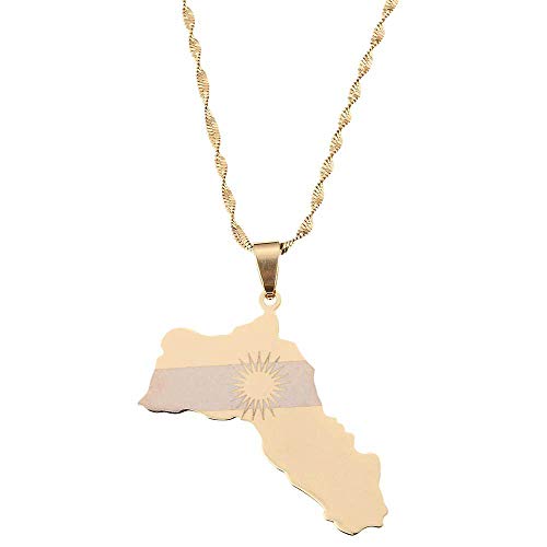 LIUYUYOUGO Halsketten Für Frauen,Vintage Kurdistan Karte Flagge Golden Anhänger Sonne Karte Umriss Elegante Retro Charms Schmuck Patriotische Accessoires Geburtstag von LIUYUYOUGO