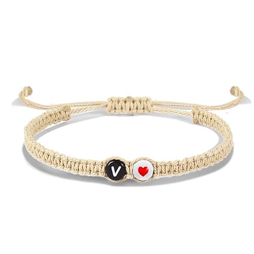 LIUYUYOUGO Handgemachtes Armband Armband Mit Buchstaben Und Herz Für Paare Und Freunde Initial Az Charm Geflochtene Armbänder Apricot Seil Handgefertigt Verstellbares Freundschaftsband Personalisi von LIUYUYOUGO
