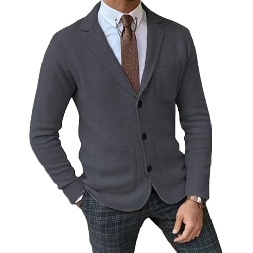 LIUYUYOUGO Herren Sakko Sportlich,Herren Blazer Smart Casual Slim Fit Strickblazer Elegante Einreihige Strickjacke Strickjacke Einfarbig Langarm Sportmantel Business Anzugjacken Oberteile Mit Tasche von LIUYUYOUGO