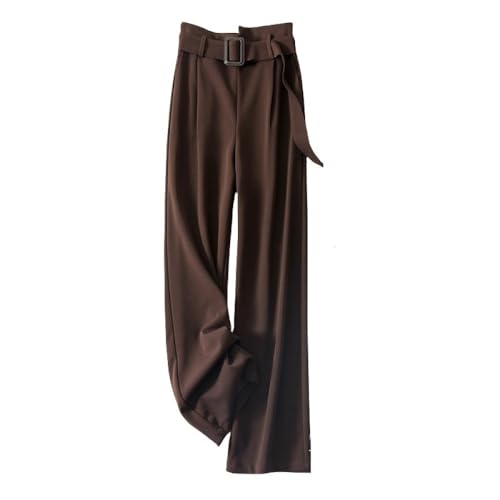 LIUYUYOUGO Hose Mit Weitem Bein Für Damen Winter Unregelmäßige Palazzo Hose Mit Hoher Taille Wollmischung Elegante Business Bürohose Schlupfhose Herbst Gerades Bein Hose Mit Gürtel Kaffee S von LIUYUYOUGO