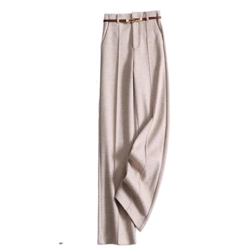 LIUYUYOUGO Hose Mit Weitem Bein Für Damen Winter Vintage Hohe Taille Palazzo Hose Wollmischung Elegante Business Bürohose Schlupfhose Herbst Gerades Bein Hose Mit Gürtel Beige L von LIUYUYOUGO