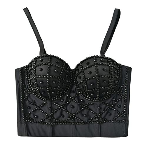 LIUYUYOUGO Korsett Damen,Frauen Sexy Korsetts Steampunk Schwarze Perle Perlen Sommer Dünne Spaghettiträger Bustier Korsett Top Push Up Crop Tops BH Camis Rücken Body Shaper Weste Für Clubwear Pa von LIUYUYOUGO