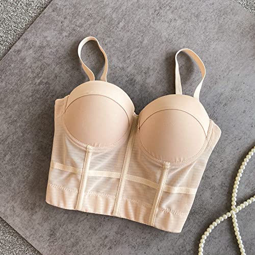 LIUYUYOUGO Korsett Damen Sexy,Frauen Sexy Korsetts Einfach Kurz Einfarbig Apricot Sommer Dünne Spaghettiträger Bustier Korsett Top Push Up Crop Tops BH Camis Rücken Body Shaper Weste Für Clubwea von LIUYUYOUGO