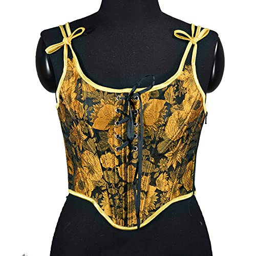 LIUYUYOUGO Korsett Damen Sexy,Korsetts Für Frauen Vintage Gelbe Blume Relief Jacquard Sexy Schlank Bustier Korsett Tops Lace Up Ohne Knochen Vollbrust Push-Up Korsett Shapewear Aesthetic Clubwear M von LIUYUYOUGO