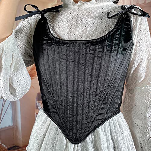 LIUYUYOUGO Korsett Oberteil,Korsetts Für Frauen Sexy Schlank Einfarbig Schwarz Bustier Korsett Tops Satin Lace Up Ohne Knochen Vollbrust Push Up Korsett Shapewear Mieder Vintage Party Clubwear Mied von LIUYUYOUGO