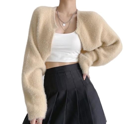 LIUYUYOUGO Kurzer Bolero Strickjacke Für Damen Flauschige Fleece Strick Cardigans Vorne Offen Damen Pullover Mantel Herbst Winter Elegant Weiche Strickwaren Pullover Achselzucken Cardigan Oberteile von LIROMA