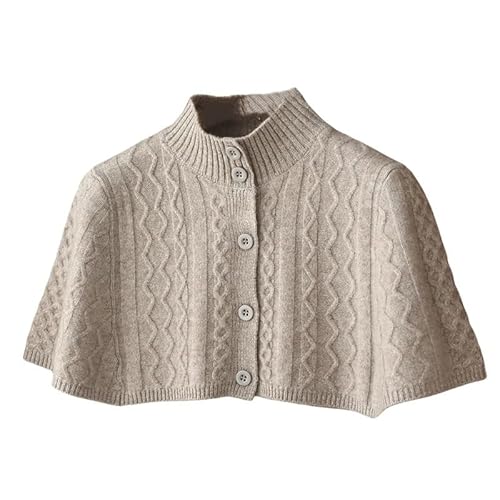 LIUYUYOUGO Pashminas Für Damen,Warmer Schulterschal Für Damen Kurzer Strickschal Aus Merinowolle Poncho Vintage Strickjacke Mit Zopfmuster Vorne Offen Mit Knopfleiste Schulterüberzug Für Trenchc von LIUYUYOUGO