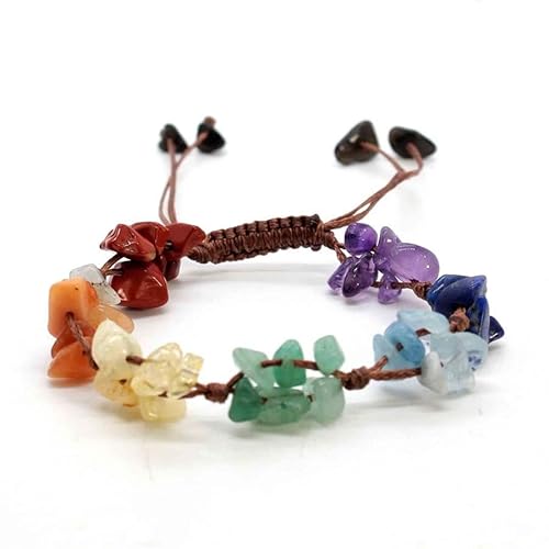 LIUYUYOUGO Perlenarmband Damen Chakra Kristall Armband Für Damen 10 Mm Naturstein Unregelmäßige Kiessplitterperlen Edelstein Armreif Verstellbar Handgefertigt Geflochten Glücksamulett Schmuck Ge von LIUYUYOUGO