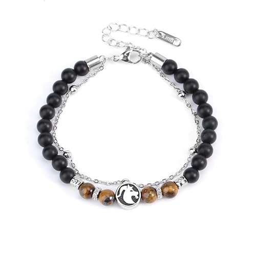 LIUYUYOUGO Perlenarmband Damen Sternzeichen Armband Aus Schwarzem Onyx Mit Perlen Für Damen Und Herren Natürlicher Tigerauge Stein Kristallarmbänder Retro Doppelschichtkette 12 Sternbilder Armrei von LIUYUYOUGO
