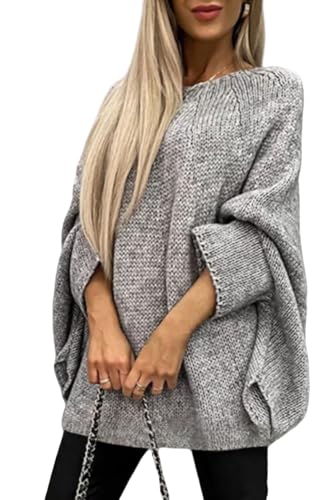 LIUYUYOUGO Poncho Damen Damen Poncho Pullover Mit Rundhalsausschnitt Fledermausärmeln Umhang Übergroß Grob Gestrickt Schals Und Tücher Einfarbig Modisch Strickpullover Oberteile Herbst/Winterkl von LIUYUYOUGO