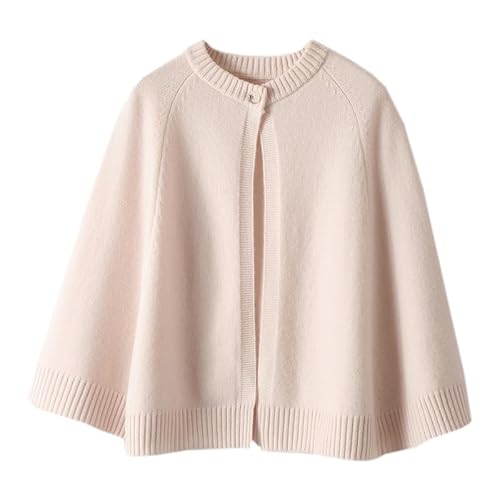 LIUYUYOUGO Poncho Damen Schal Aus Merinowolle Für Damen Kurz Gestrickt Schalponcho Vorne Offen Mit Knopfleiste Strickjacke Eleganter Weicher Kaschmirmantel Winter Strickpullover Cape Top Beige von LIUYUYOUGO