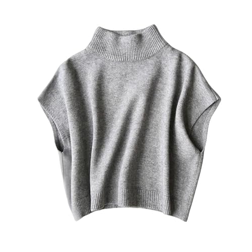 LIUYUYOUGO Pullunder Damen Ärmellos,Damen Strickpullover Weste Mode Elegant Kurz Einfarbig Rollkragen Herbst Winter Warm Lose Ärmellos Pullover Gilets Pullover Stricken Tank Top Cami Weste Bluse,G von LIUYUYOUGO