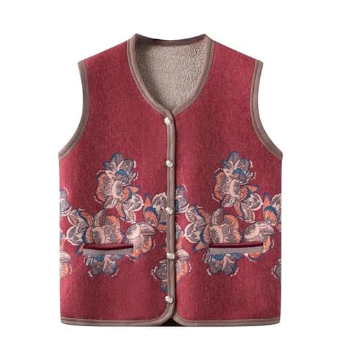 LIUYUYOUGO Pullunder Damen ärmellos Strickjacke für ältere Menschen mittleren und hohen Alters mit Fleece gefütterte ärmellose Pullover Strickweste mit Retro Pfingstrosen Blumenmuster Oma Pullo von LIUYUYOUGO