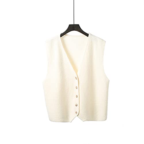 LIUYUYOUGO Pullunder Für Damen,Damen Strickpullover Weste Casual Kurz Einfarbig Gerippt V-Ausschnitt Herbst Winter Warm Lose Ärmellos Knöpfe Strickjacke Pullover Tank Top Cami Weste Bluse,Beige von LIUYUYOUGO