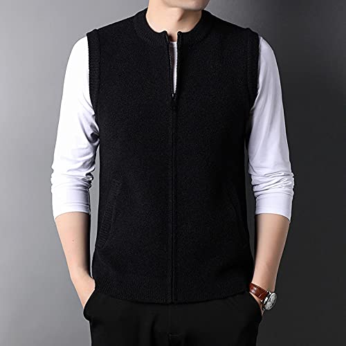 LIUYUYOUGO Pullunder Herren Ärmellos,Herren Strickwesten Casual Business Einfarbig Reißverschluss Stehkragen Schwarz Herbst Winter Weich Warm Ärmellose Tasche Strickjacke Slipover Weste Pullover von LIUYUYOUGO