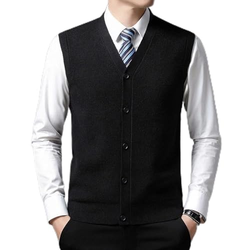 LIUYUYOUGO Pullunder Herren Ärmellos,Herren Strickwesten Lässig Einfarbig Gerippt Slim Fit V-Ausschnitt Herbst Winter Grob Warm Klassisch Business Ärmellos Knöpfe Strickjacke Slipover Weste Pull von LIUYUYOUGO