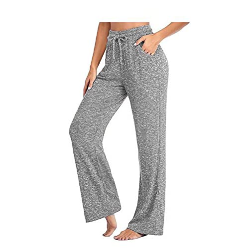 LIUYUYOUGO Pyjama Hosen Damen,Damen Weiche Bequeme Pyjamahose Lässig Locker Übergröße Einfarbig Grau Stretch Kordelzug Schlafhose Weites Bein Loungehose Yogahose Home Loungewear Mit Tasche,4XL von LIUYUYOUGO