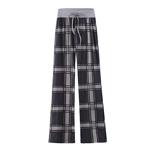 LIUYUYOUGO Pyjama Hosen Damen,Damen Weiche Bequeme Pyjamahose Lässig Locker Übergröße Schwarz Karierter Druck Stretch Kordelzug Schlafhose Weites Bein Loungehose Yogahose Home Loungewear,5XL von LIUYUYOUGO