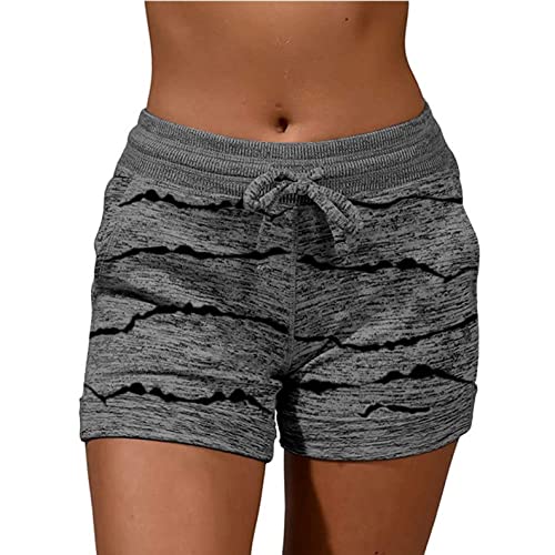 LIUYUYOUGO Pyjama Hosen Damen,Lässige Pyjamahose Für Damen Mode Dunkelgrauer Streifendruck Stretch Bequeme Shorts Mit Weitem Bein Kordelzug Sport Yogahose Sommer Leichte Kurze Schlafhose Lounge Ho von LIUYUYOUGO