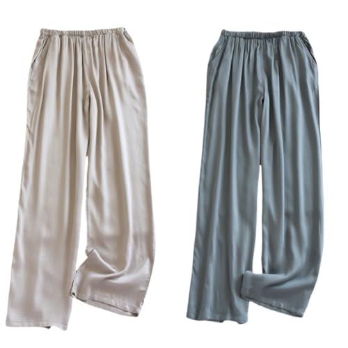 LIUYUYOUGO Pyjama Hosen Damen 1–2Er Pack Damen Pyjamahosen Aus Satin Elegante Dünne Lounge Hose Aus Satin Seide Schlafhose Nachtwäsche Lockere Schlafhose Mit Elastischem Bund Loungewear Mit Tasch von LIUYUYOUGO