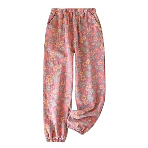 LIUYUYOUGO Pyjama Hosen Damen Baumwoll Loungehose Für Damen Vintage Blumen Jacquard Pyjamahose Weiche Bequeme Pyjama Hose Lockere Schlafhose Loungewear Nachtwäsche Mit Taschen Für Alle Jahreszeit von LIUYUYOUGO