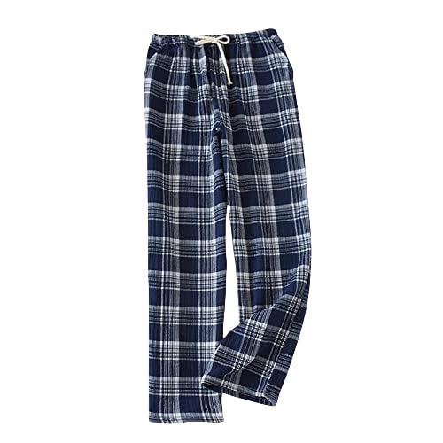 LIUYUYOUGO Pyjamahose Damen,Karierte Pyjamahose Für Damen, Lässig, Locker, Dünn, Dunkelblau, Krepp, Kariert, Frühling, Weich, Gemütlich, Schlafhose, Stretch, Kordelzug, Weites Bein, Yogahose, L von LIUYUYOUGO