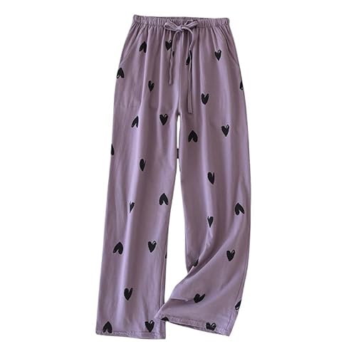 LIUYUYOUGO Pyjamahose Damen Lang,1Er 2Er Pack Pyjamahosen Aus Baumwolle Für Damen Mit Herz Print Lounge Hose Weich Bequem Weites Bein Lässige Lockere Schlafhose Loungewear Nachtwäsche Mit Taschen von LIUYUYOUGO