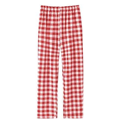 LIUYUYOUGO Schlafanzughose Damen,Damen Weiche Bequeme Pyjamahose Lässige Baumwolle Lockere Rote Baumwolle Karierter Druck Stretch Hohe Taille Schlafhose Weites Bein Lounge Yogahose Hose Sport Leggi von LIUYUYOUGO