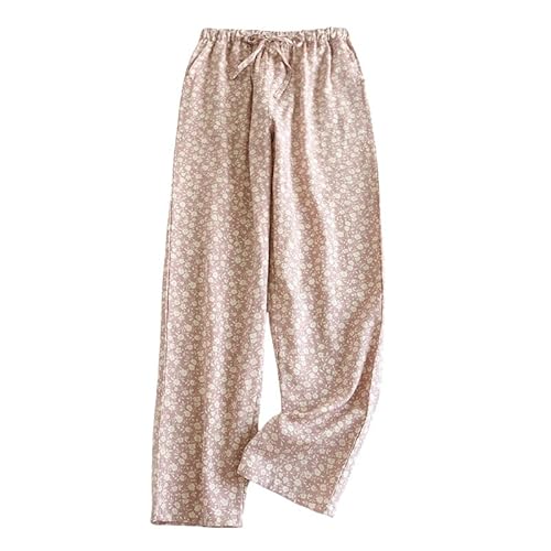 LIUYUYOUGO Schlafanzughose Damen Damen Schlafanzughose Aus Baumwolle Mit Blumenmuster Lounge Hose Weich Und Bequem Pyjama Hose Mit Weitem Bein Lässige Lockere Schlafhose Loungewear Nachtwäsche Mit von LIUYUYOUGO
