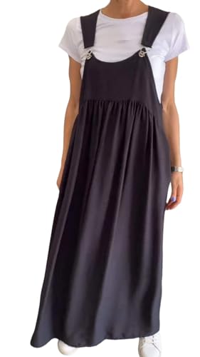 LIUYUYOUGO Sommerkleid Damen Trägerkleider Für Damen Übergröße Ärmelloses Sommerkleid Aus Leinen Breite Träger Latzhose Langer Rock Lässig Locker A Linie Swing Kaftan Boho Gerüschtes Maxikl von LIUYUYOUGO