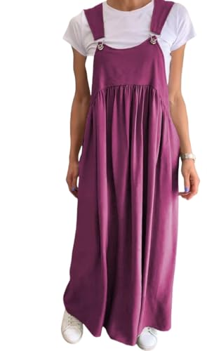 LIUYUYOUGO Sommerkleider Damen Damen Latzkleider In Übergröße Ärmelloses Leinen Sommerkleid Mit Breiten Trägern Latzhose Langer Rock Lässig Locker A Linie Swing Kaftan Boho Gerüschtes Maxikle von LIUYUYOUGO