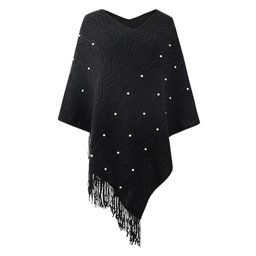 LIUYUYOUGO Stola Damen Festlich,Ponchos Für Damen Schals Wickel Geriffelter Jacquard Häkelponcho Mantel Perlen Eleganter Strickumhang Mit Fransen Weicher Strickpullover Für Herbst Und Winter Stri von LIUYUYOUGO