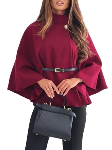 LIUYUYOUGO Stola Damen Festlich Eleganter Poncho Für Damen Aus Wollmischung Kurzer Umhang Modischer Stehkragen Schal Umhang Mit 3/4 Fledermausärmeln Winter Peacoat Aus Wolle Trenchcoat Oberbekleid von LIUYUYOUGO