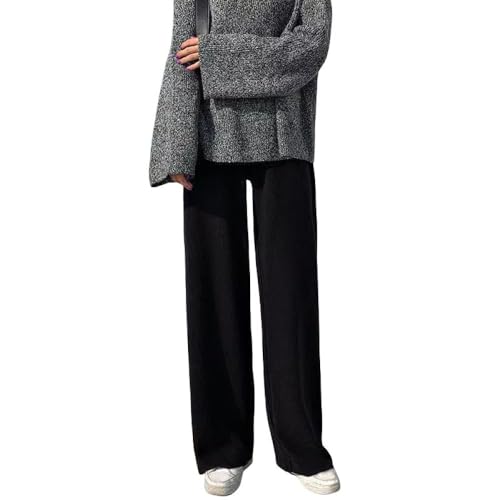 LIUYUYOUGO Strickhose Mit Weitem Bein Für Damen Winter Wollmischung Gerippter Strick Lässige Lounge Hose Hose Mit Geradem Bein Elegante Palazzo Hose Mit Hohem Bund Und Kordelzug Weiche Jersey Hose von LIUYUYOUGO