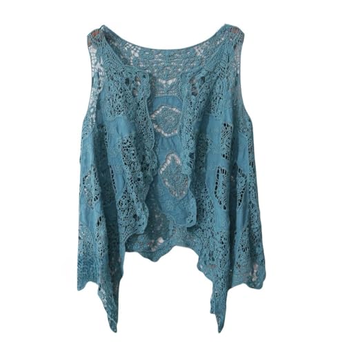 LIUYUYOUGO Strickjacke Damen, Boho Hippie Häkelweste Vorne Offen Hohle Spitze Drapierte Strickjacke Ärmellos Gestrickte Bolero Achselzucken Oberteile Vintage Unregelmäßiges Sommer Tank Top Über von LIUYUYOUGO