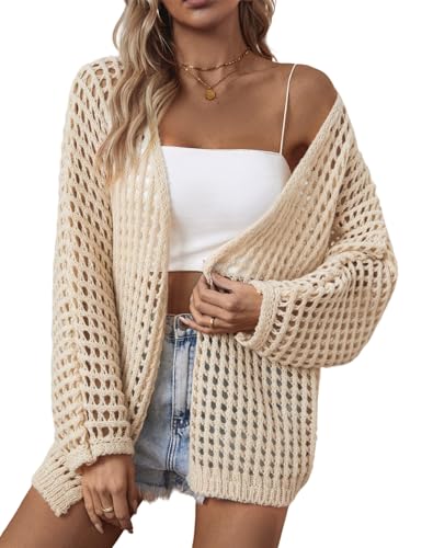 LIUYUYOUGO Strickjacke Strickjacken,Gehäkelte Strickjacke Für Damen Leicht Vorne Offen Ausgehöhlt Lange Ärmel Strickjacke Übergroßer Pullover Oberbekleidung Herbst Damen Dicke Strickjacken STR von LIUYUYOUGO