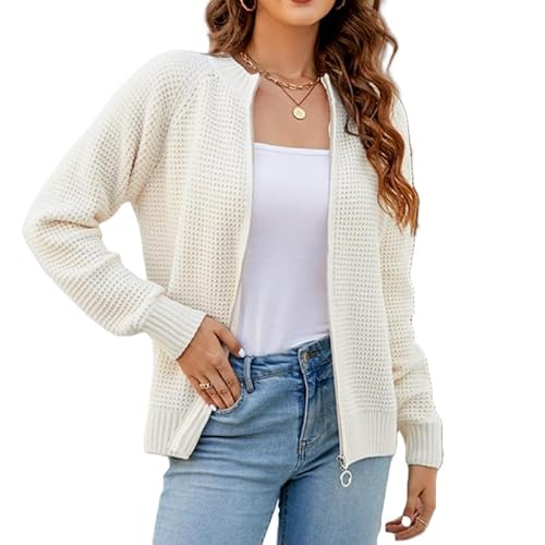 LIUYUYOUGO Strickjacke Strickjacken,Waffelstrick Cardigan Für Damen Weich Gemütlich Chenille Warm Pullover Oberteile Rundhalsausschnitt Reißverschluss Bomberjacke Strickjacke Sweatshirt Herbst/Wi von LIUYUYOUGO