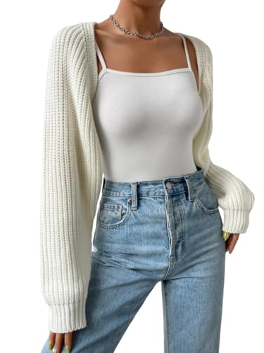 LIUYUYOUGO Strickjacke Strickjacken Damen Strick Bolero Langärmelig Strickjacke Kurz Vorne Offen Grobstrick Kurze Pullover Strickoberteile Eleganter Gerippter Schal Bolero Pullover Oberbekleidung W von LIUYUYOUGO