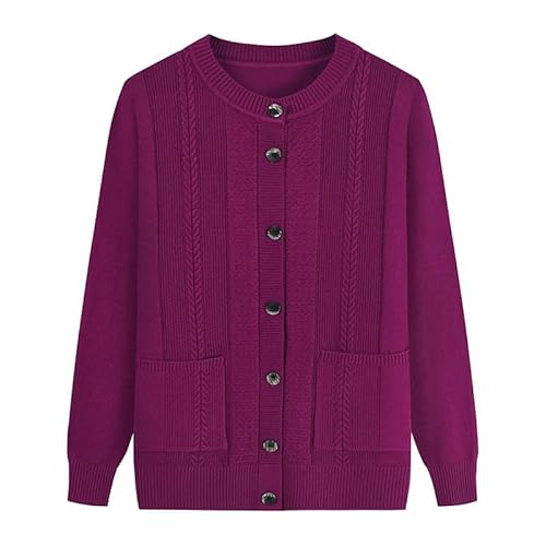 LIUYUYOUGO Strickjacke Strickjacken Strickjacke Für Ältere Menschen Mittleren Alters Und Ältere Menschen Langärmelig Aran Strickjacke Mit Zopfmuster Rundhalsausschnitt Oma Pullover Mantel Lässi von LIUYUYOUGO