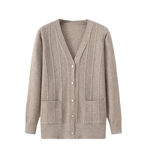LIUYUYOUGO Strickjacken Für Damen,Strickjacke Für Mittleres Und Älteres Alter Langärmelig Aran Strickjacken Mit Zopfmuster Vorne Offen Oma Pullover Mantel Alte Dame Lässiges Oberteil Strickwaren von LIUYUYOUGO