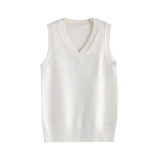 LIUYUYOUGO Strickweste Damen Ärmellos Damen Pullunder Weste Klassisch V Ausschnitt Uniform Kint Westen Solide Pullover Strickwaren Oberteile Ärmellose Pullover Strick Tank Top Lässige Locker Gest von LIUYUYOUGO